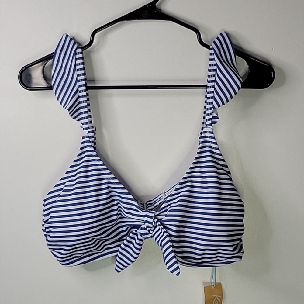 Stripped Ruffled Sleeve Bikini Top